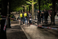 Politiet i Vaterlandsparken på Grønland i Oslo etter en knivstikking i september i fjor.