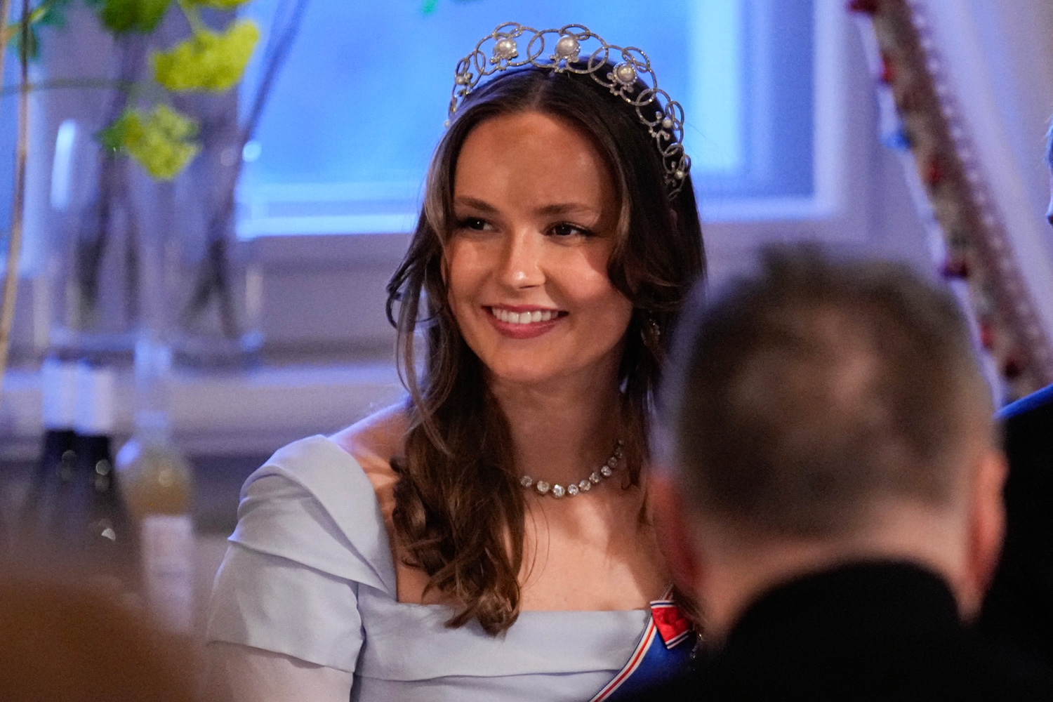 Prinsesse Ingrid Alexandra under gallamiddag på Slottet i forbindelse med statsbesøket til det islandske presidentparet.