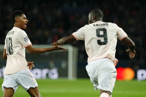 Marcus Rashford (til v.) og Romelu Lukaku scoret målene da Manchester United gikk videre i mesterligaen.