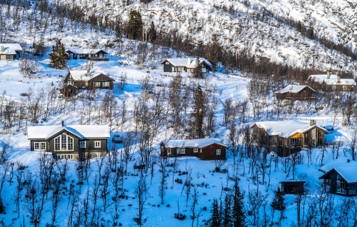 Hytter i Holdeskaret ved Hemsedal Skisenter. I fjor økte prisene på fjellhytter med 4,4 prosent.