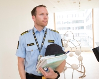 Politiadvokat Per Thomas Omholt i Nordre Buskerud politidistrikt under fengslingsmøtet i Ringerike tingrett i juli.